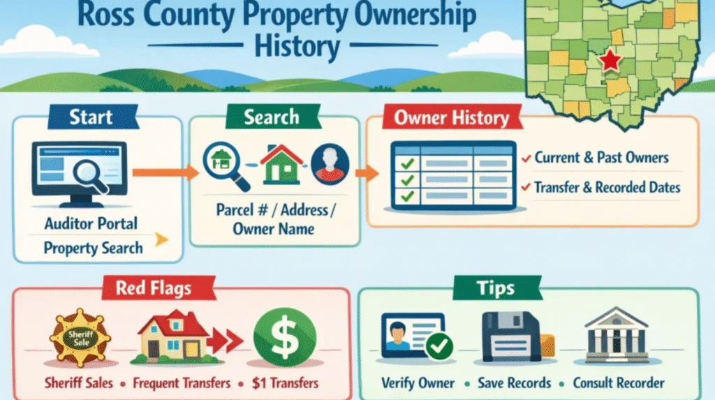 “Ross County property records search on laptop”